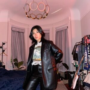 Because of Alice Women's Black Leather Blazer